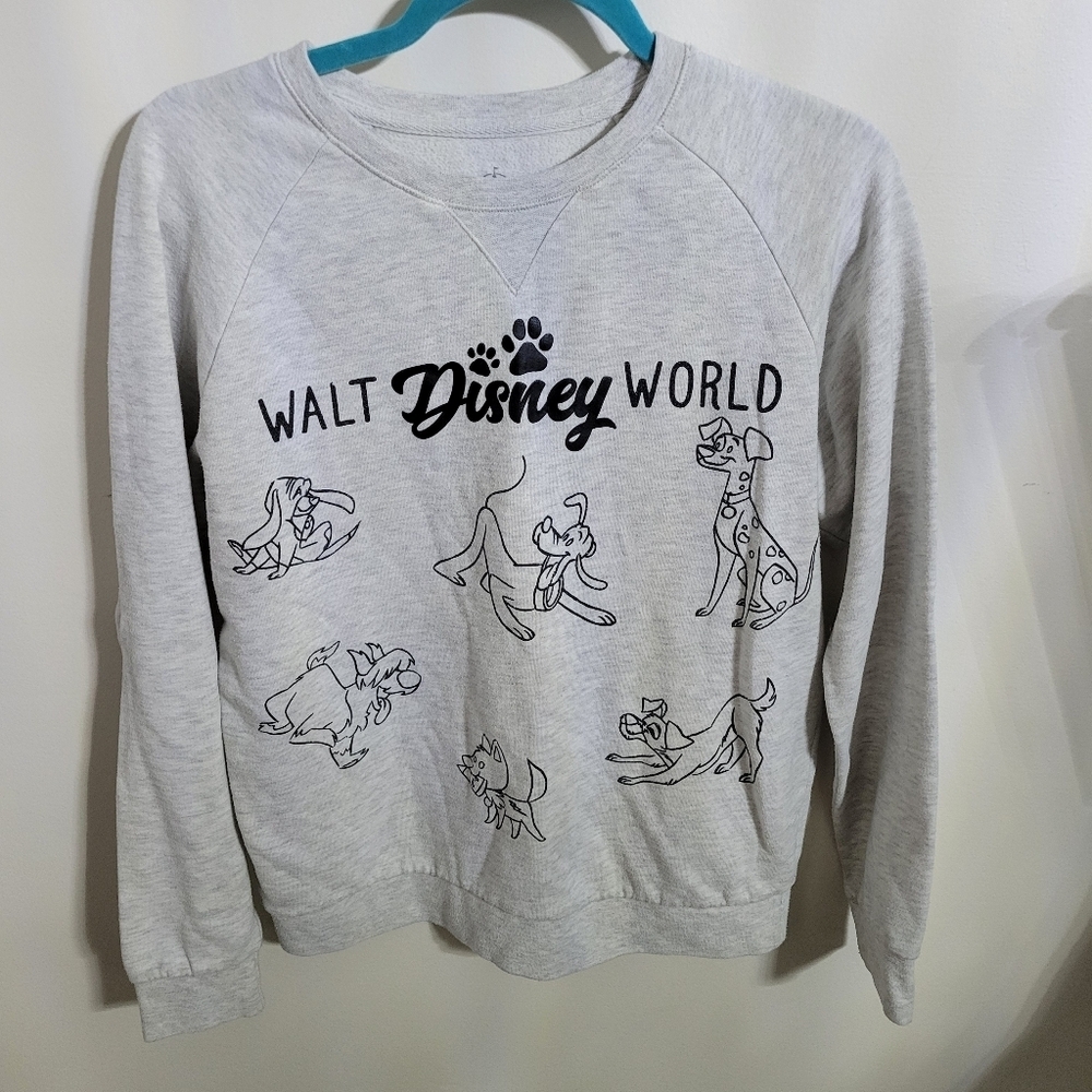 Walt Disney Dogs Sweatshirt Women's Gray Pullover Loungewear Graphic Print, Sz S